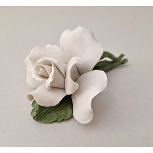 Napoleon Capodimonte ITALY Porcelain White Rose w/ Stem SIGNED Original 7"